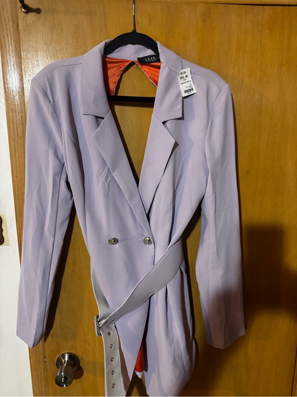 AKIRA Lilac Double-Breasted Belted Blazer